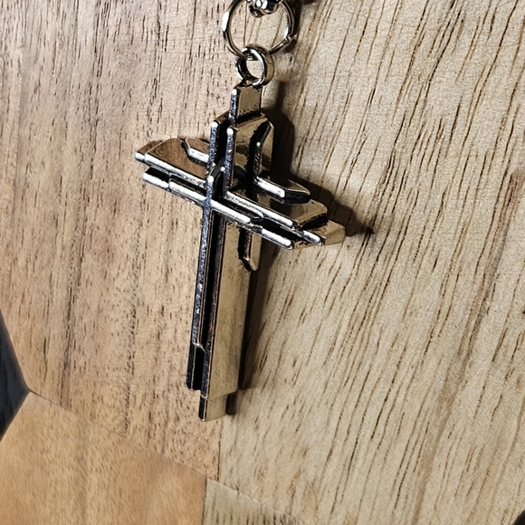 Silver Beveled Tier Cross Pendant - Picture 2 of 8